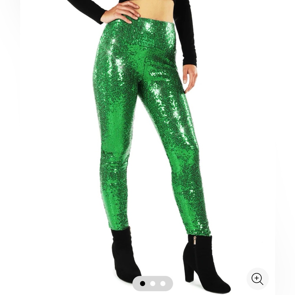 NWT Tipsy Elves Green Sequin High Waisted Women's Leggings Pants